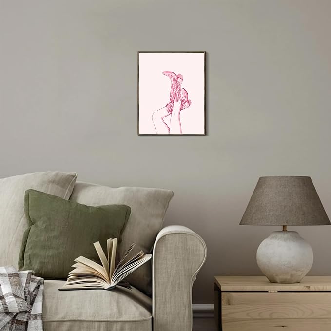 XOCUUI Western Coastal Coquette Poster Trendy Light Pink Cowgirl Boots Wall Art Vintage Funky Girly Canvas Prints for Bedroom Apartment Wall Decor 8x10 inch Unframed - Image 4