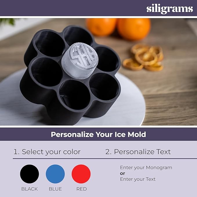 Siligrams Personalized Silicone Ice Cube Mold - Custom Ice Molds for Cocktails, Whiskey & Other Drinks - Great Customizable Gift (2 Cubes - Round)