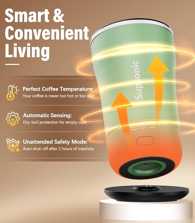 Supsonic - 14oz Heated Coffee Mug, Self-Heating Travel Mug with 3-Temp Settings, Insulated Stainless Steel Constant Temperature Heating Mug for Beverage, Smart Heating Portable Coffee Mug | S1 - Image 3