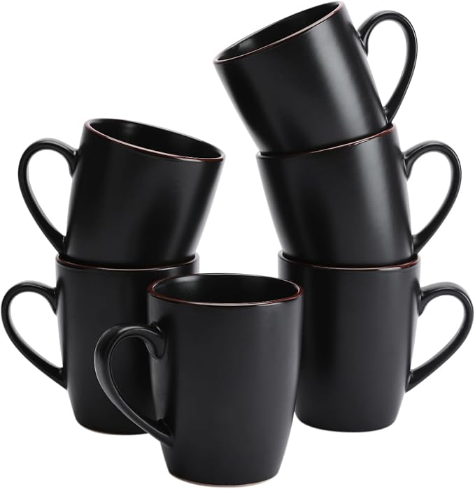 famiware Venus Coffee Mugs for 6, 13 oz Mug Set, Dringking Cup with Handle for Coffee, Tea, Cocoa, Milk, Matte Black by Famiware