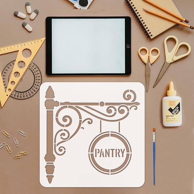 FINGERINSPIRE Pantry Stencil with Paint Brush 11.8x11.8inch Reusable Kitchen Sign Drawing Template Decorative Pantry Sign Pattern Stencil for Painting on Wall Wood Home Kitchen Restaurant Decoration - Image 3