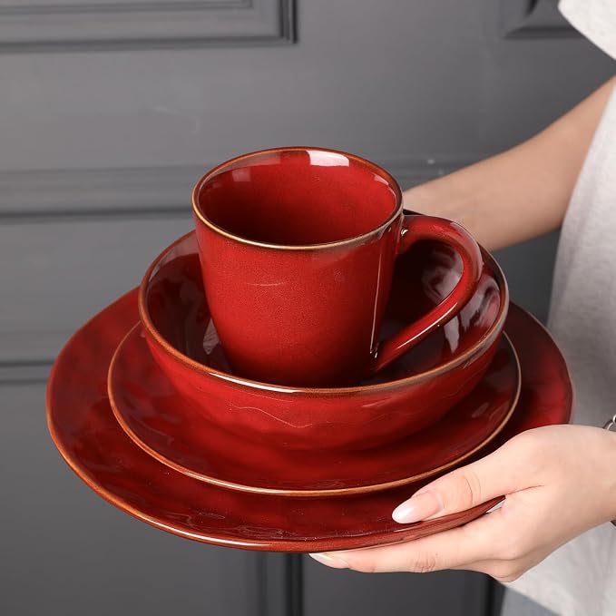 vicrays Coffee Mug Set, 12 Ounce, Set of 6, Ceramic Mug for Men, Women, Unique Glazed Mugs with Handle for Coffee, Tea, Milk, Cocoa, Cereal(Cherry Red) - Image 6
