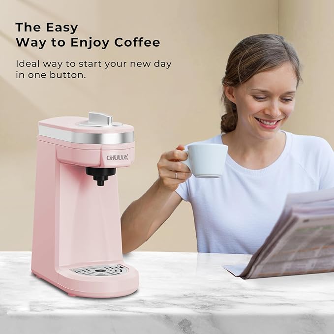 CHULUX Mini Single Serve Coffee Maker for K Cup, Fast Heating, Dusty Rose | Fast-Heating Boiler System, Single Cup Brewing, Portable Compact Design, Four-Hole Multi-Stream Needle, Adjustable Drip Tray - Image 6