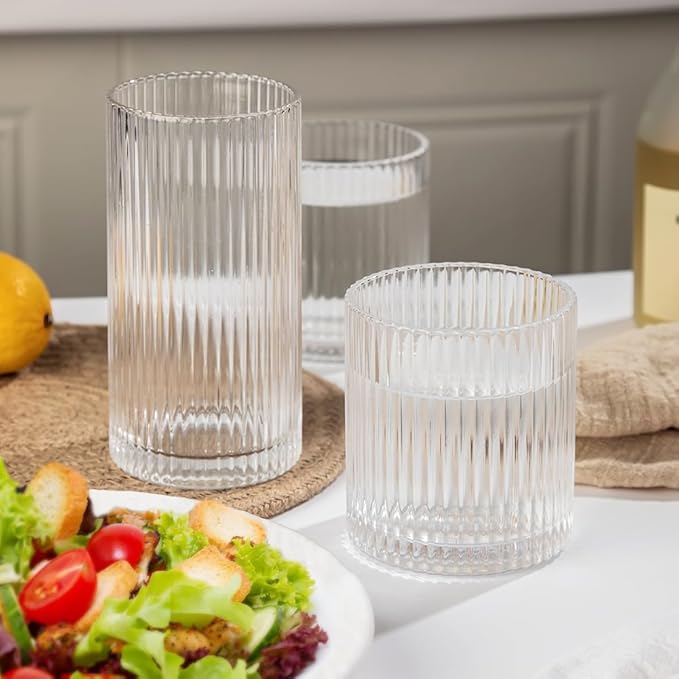 Ribbed Drinking Glasses 12pcs, 12oz and 10oz Glassware, Tumbler Glasses Cup Set for Wedding, Party, Christmas Gift, Clear - Image 5
