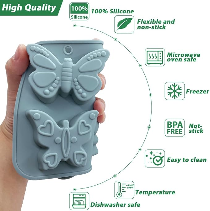 2 Pack Cute Butterfly Silicone Molds 3D Butterfly Themed Baking Mould Tray DIY Baking Tool for Chocolate Cake Dessert Candy Mousse Pastry Handmade Soap Cupcake Topper - Image 3