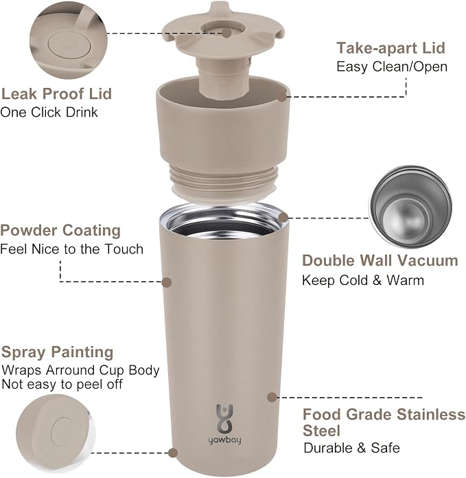 Travel Coffee Mug with 360°Lid, Travel Coffee Tumbler 12 oz Leak Proof, Stainless Steel Insulated Travel Mugs for Hot and Cold Spill Proof Leak Proof(Taupe) - Image 7
