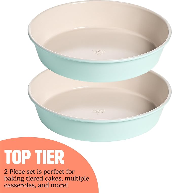 Tasty Clean Ceramic Round Cake Pans Set, 2-Pack of 9-Inch Cake Pans, Durable Aluminized Steel for Professional Results, Clean Ceramic Nonstick Coating, Oven Safe to 425°F, Dishwasher Safe, Aqua - Image 5