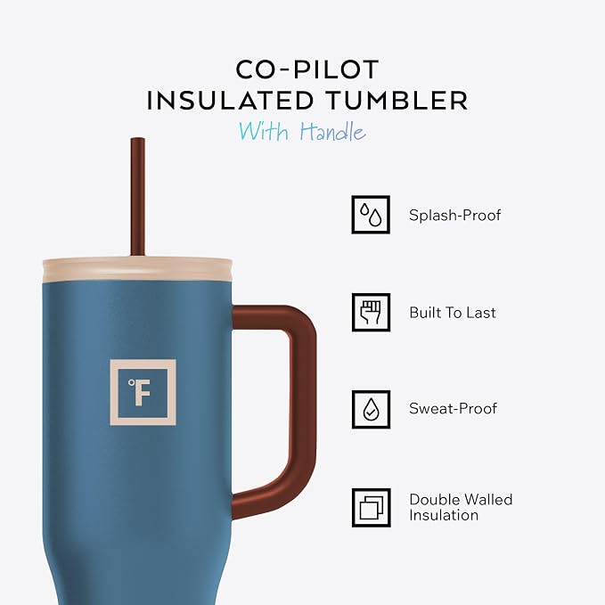 IRON °FLASK 40 oz Co-Pilot Insulated Travel Mug | Insulated Travel Mug with Straw & Flip Cap Lids - Cup Holder Fit, Leakproof, BPA Free, Protective Boot (Azure Mist) - Image 2