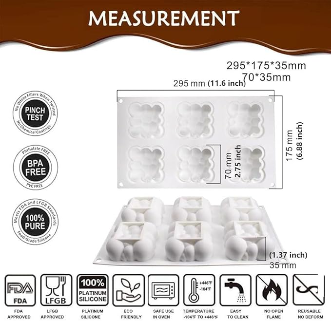 3D Cloud Shape Silicone Baking Mold for Mousse Cake, French Dessert Mold for Pastry Chocolate, Reusable Non-Stick Easy Release (6-Cavity)