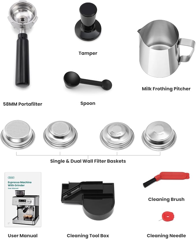 Gevi 20 Bar Espresso Machine with Grinder & Steam Wand for Latte Cappuccino | Removable Water Tank, Powerful Milk Frother, Stable Pressure System For Crafting Silky Homemade Coffee Drinks - Image 9