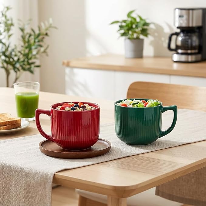 Ceramic Soup Bowl with Handle, 32oz Extra Large Mug Set of 2 | Large Soup Bowl for Ramen, Oatmeal, Cereal, Breakfast,Coffee, Porcelain Bowls with Handles, Dishwasher Safe, Holiday Gifts - Image 7