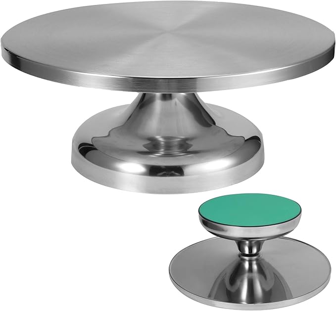 Acouto Revolving Cake Stand 304 Stainless Steel Revolving Cake Base Stand Turntable Kitchen Baking Accessory 30cm Decorating Home & KitchenKitchen & DiningDining &