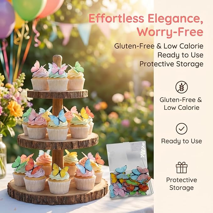 48 Pcs Edible Rice Wafer Paper Butterflies – 6 Colors– Gluten-Free Cake Decorating Toppers for Baking, Cupcakes, Cookies, and Desserts - Image 2