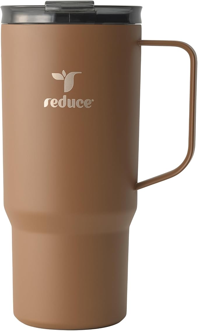 REDUCE 24 oz Hot1 Vacuum Insulated Mug for Hot Tea, Coffee and Other Hot Drinks - With Flo-Motion Lid and Handle, Single-Serve and Cupholder Friendly, Keeps Drinks Hot for up to 8 Hrs, Java by Reduce