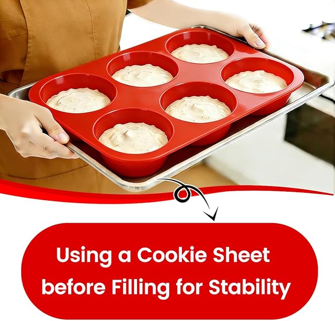 CAKETIME Silicone Muffin Pan, 2 Packs Jumbo 6 Cups and Regular 12 Cups for Baking Muffins, Cupcakes, Egg Bites, Frittatas - Image 5