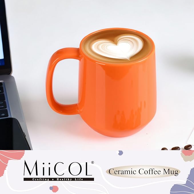 Miicol Ceramic Coffee Mug, 16 oz Large Coffee Cup, Tea Mug with Handle, Flat Bottom Mug for Men, Women, Office, Microwave and Dishwasher Safe, Multi-Color, Sun Orange - Image 2
