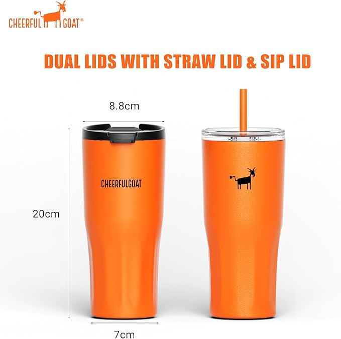 CHEERFUL GOAT Ceramic Lined Coffee Travel Mug – Stainless Steel Travel Coffee Tumbler with Ceramic Liner, with lid, 21 OZ Cup for Hot and Cold Water Coffee at Home, Office, or On the Go (Orange) - Image 3