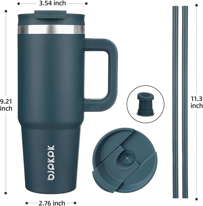 BJPKPK 30 oz Insulated Tumbler with Handle & Straw, Stainless Steel | Double Wall Vacuum Insulation, Leak Proof, BPA Free, Dishwasher Safe, Cupholder Friendly, Travel & Outdoor, Navy Blue - Image 3