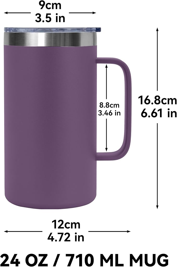 DOMICARE 24oz Mug with Handle and Lid, Stainless Steel Coffee Mug, Travel Mug with Handle, Double Wall Vacuum Coffee Tumbler, Reusable Insulated Cup, Dark Purple, Pack 8 - Image 4
