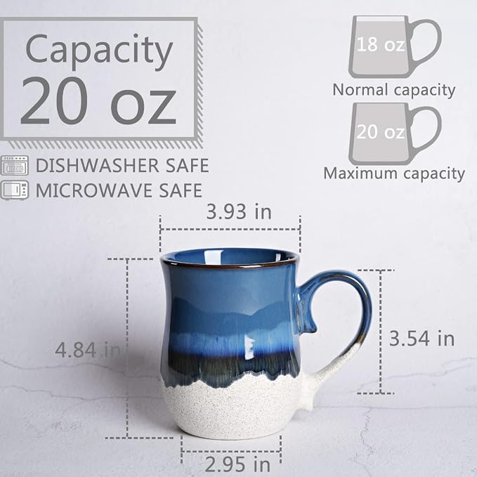 Bosmarlin Large Ceramic Coffee Mug, 20 Oz, Big Tea Cup for Office and Home, Dishwasher and Microwave Safe(20 Oz, Deep Blue) - Image 2
