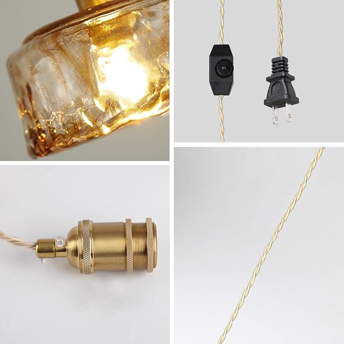 Sedelan Plug in Hanging Light, Glass Hanging Lights with Plug in Cord，Dimmable Pendant Lights Kitchen Island, Vintage Pendant Light Fixtures for Living Room Bedroom Hallway - Image 7