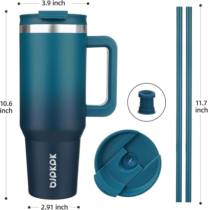 BJPKPK 40 oz Insulated Tumbler with Handle & Straw, Stainless Steel | Double Wall Vacuum Insulation, Leak Proof, BPA Free, Dishwasher Safe, Cupholder Friendly, Travel & Outdoor, Indigo Black - Image 3