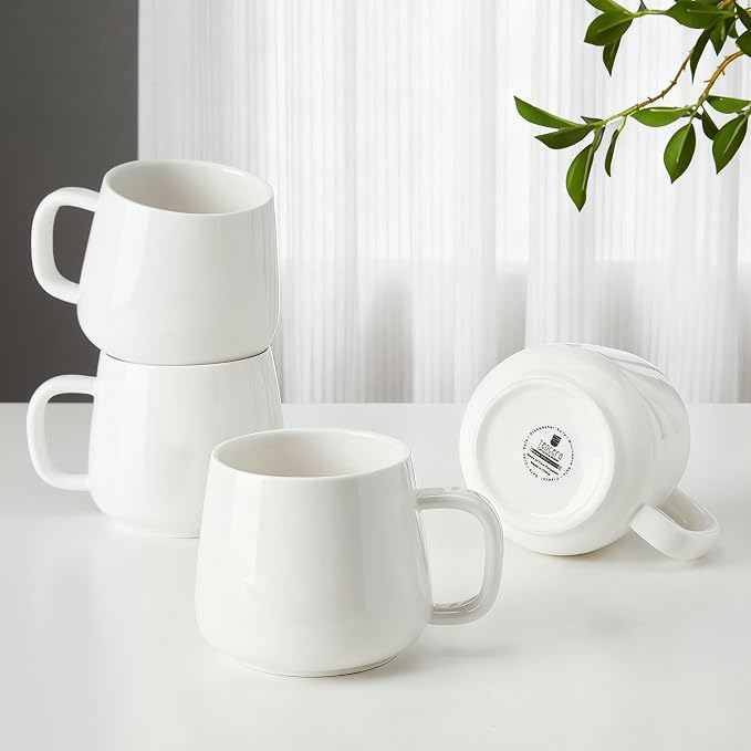Teocera Coffee Mugs Set of 4-12oz Chip-Resistant Ceramic Cups with Ergonomic Handle | Dishwasher & Microwave Safe White Mugs | Keeps Beverage Hot, Perfect for Family Kitchen & Holiday Gifts by Teocera