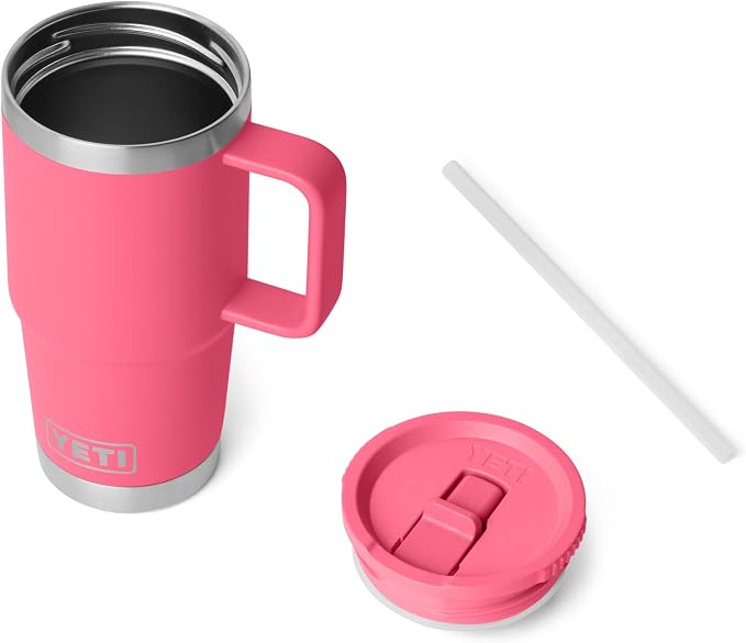 YETI Rambler 20 oz Travel Mug with Flip Straw Lid – Stainless Steel, Vacuum Insulated, Leakproof, Cup Holder Friendly, Tropical Pink - Image 3