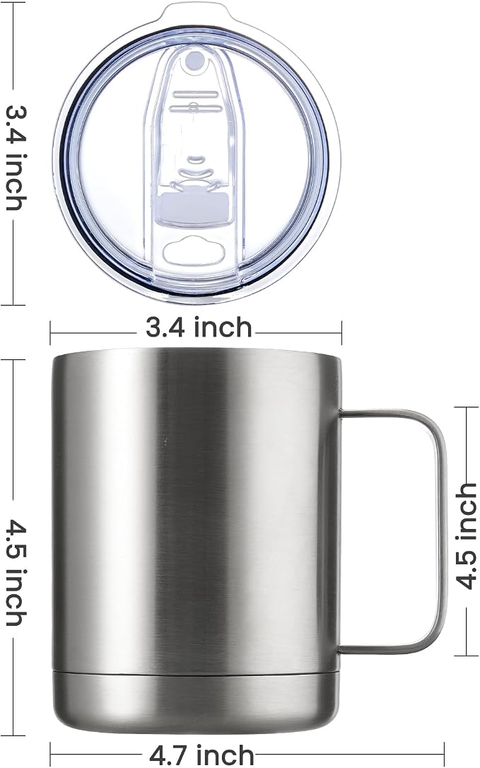 MEWAY 12oz Coffee Mug With Handle 8 Pack Bulk,Stainless Steel Insulated Travel Tumblers With Sliding Lid,Double Wall Vacuum Camping Cup for Hot & Cold Drinks Tea (Sliver,Set of 8) - Image 4