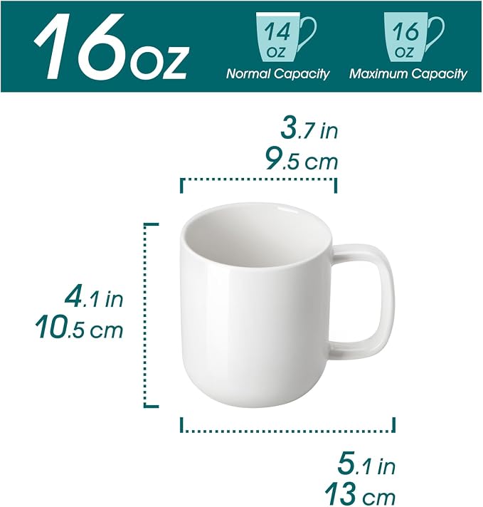 vancasso Porcelain Coffee Mugs Set, 16 oz Ceramic Coffee Cups for Americano Hot Tea Iced Coffee Cold Brew Cocoa Milk Mugs Set of 6, Dishwasher & Microwave Safe, White - Image 2