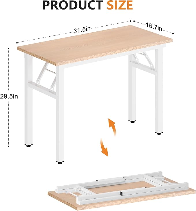 DlandHome 31.5 Inch Small Folding Computer Desk for Home Office, Pink Oak | Foldable Writing Table for Small Spaces Bedroom, No Assembly Required, Wood Top Metal Frame, Collapsible Compact Easy Storage - Image 3