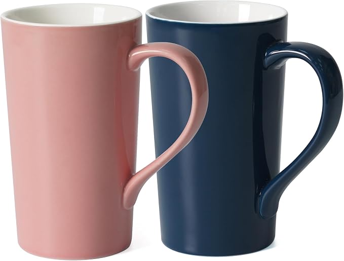 20 OZ Simple Pure Pink Blue Mug (Set of 2) Plain Large Tall Ceramic Milk Tea Coffee Mug with Handle as A Gift for Dad Mom Friends, 2pcs by Momugs