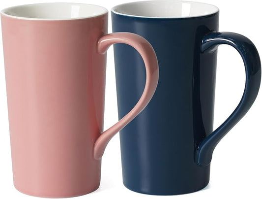 20 OZ Simple Pure Pink Blue Mug (Set of 2) Plain Large Tall Ceramic Milk Tea Coffee Mug with Handle as A Gift for Dad Mom Friends, 2pcs by Momugs