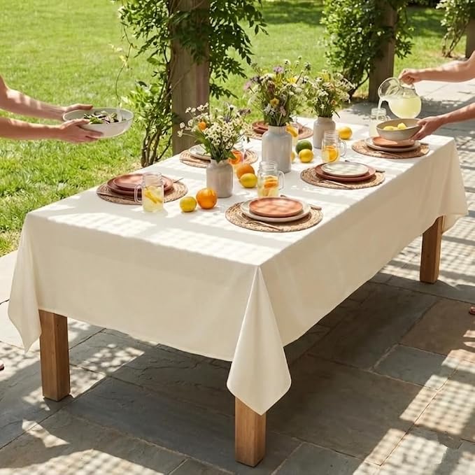Urban Villa Tablecloth Cotton Tabletop 60x102 (8-10 Seats) Ivory - Image 5