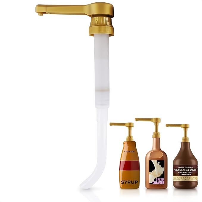 Sauce Pump Dispenser – Works with Torani, DaVinci (64oz), & Ghirardelli (87-90oz) Bottles | Pump for Coffee Syrup Bottle | Precise Dispensing 0.5oz & Lockable Design – Long Tube with Adjustable Length