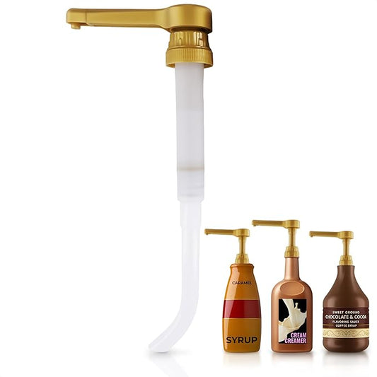 Sauce Pump Dispenser – Works with Torani, DaVinci (64oz), & Ghirardelli (87-90oz) Bottles | Pump for Coffee Syrup Bottle | Precise Dispensing 0.5oz & Lockable Design – Long Tube with Adjustable Length
