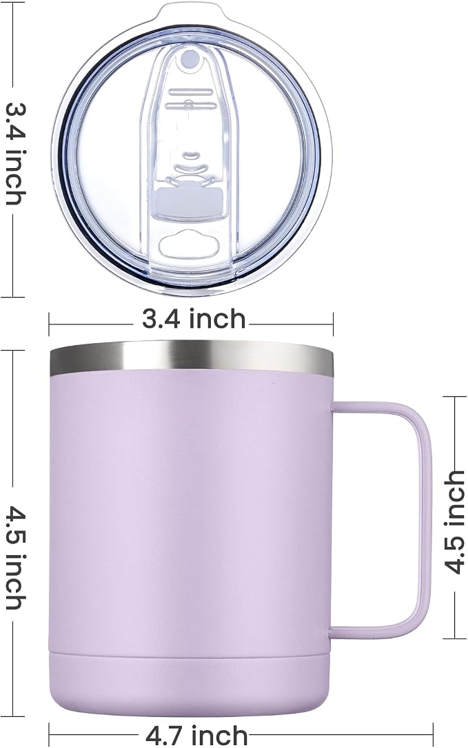MEWAY 12oz Coffee Mug With Handle 2 Pack Bulk,Stainless Steel Insulated Travel Tumblers With Sliding Lid,Double Wall Vacuum Camping Cup for Hot & Cold Drinks Tea (Lilac&Pink,Set of 2) - Image 4