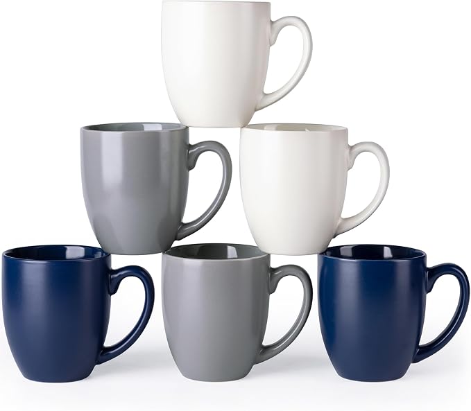 AmorArc 16oz Coffee Mugs Set of 6, Large Ceramic Coffee Mugs for Man, Woman, Dad, Mom, Modern Coffee Mugs with handle for Tea/Latte/Cappuccino/Cocoa. Dishwasher&Microwave Safe, Multi-Color by AmorArc