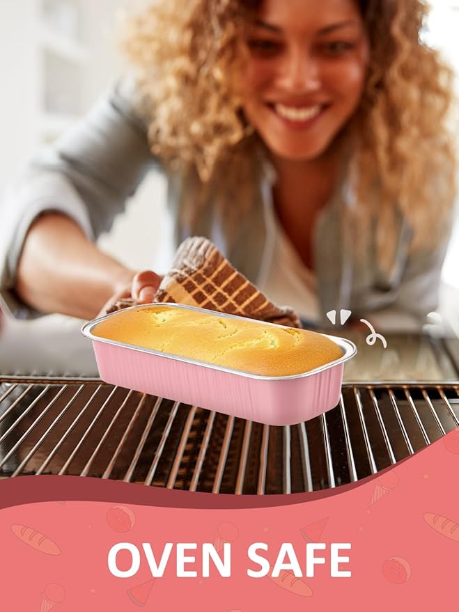 150 Pack 6.8 oz Disposable Mini Loaf Pans with Lids and Spoons - 6.5x2.5x1.2 Pink Aluminum Loaf Pans, Small Aluminum Tin Foil Baking Pan, Food Containers for Baking, Cakes, Bread, Loaves