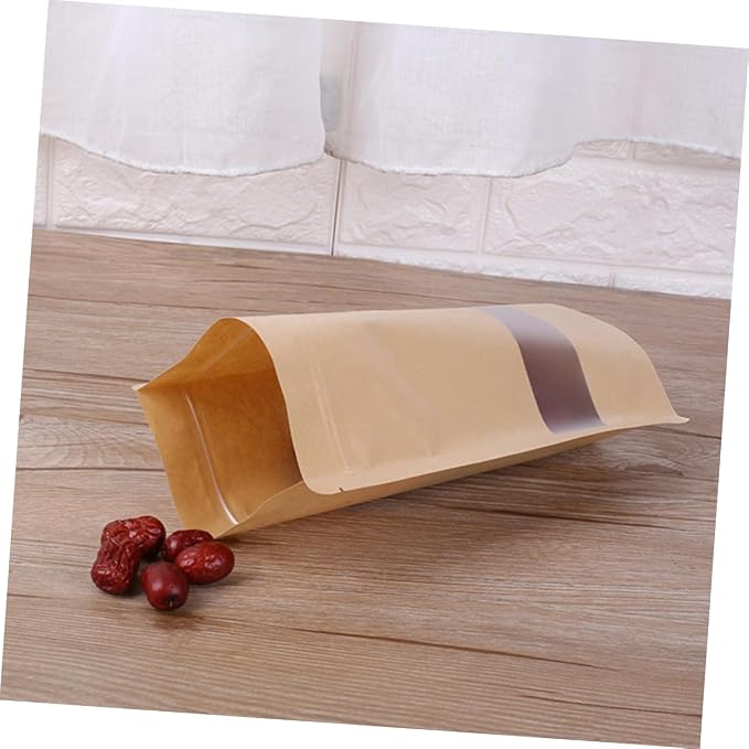 Ciieeo 50pcs Kraft Paper Bags Window Sealable Stand-up Storage Bags Safe Food Packaging for Nuts Cookies Candy Dried Fruit - Image 3