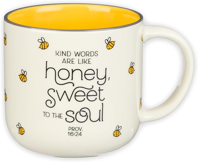 Christian Art Gifts Large Ceramic Coffee & Tea Mug for Women: Kind Words are Like Honey Inspirational Bible Verse, Cute Microwave/Dishwasher Safe Bumble Bee Cup, Yellow/White, 15 oz. by ChristianArtGifts