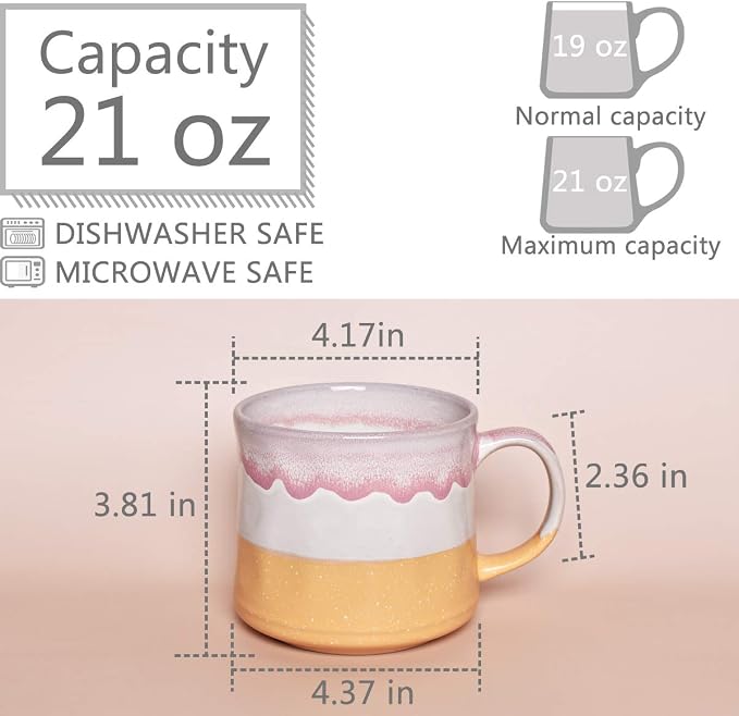 Bosmarlin Large Ceramic Coffee Mug, Big Tea Cup, 7 Colors to Choose, 21 Oz, Dishwasher and Microwave Safe, 1 PCS (Yellow) - Image 2