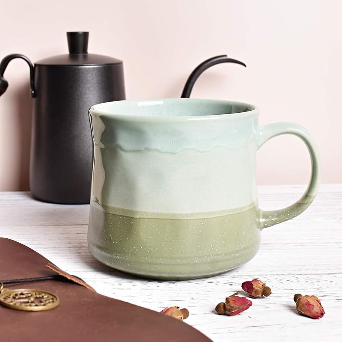 Bosmarlin Large Ceramic Coffee Mug, Big Tea Cup, 7 Colors to Choose, 21 Oz, Dishwasher and Microwave Safe, 1 PCS (Green) - Image 4