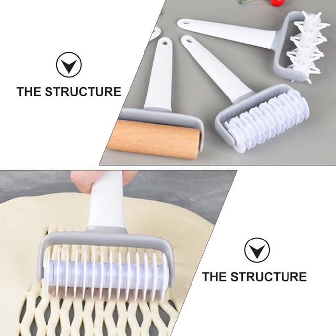 2pcs Pizza Dough Roller Pin with Lattice Cutter for Bread and Handmade Noodles, White Pp Material, Waterproof and Easy to Clean Baking Tool for Pastry and Pizza Dough - Image 3