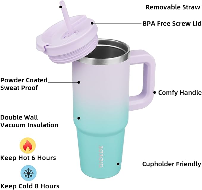 BJPKPK 30 oz Insulated Tumbler with Handle & Straw, Stainless Steel | Double Wall Vacuum Insulation, Leak Proof, BPA Free, Dishwasher Safe, Cupholder Friendly, Travel & Outdoor, Lavender Green - Image 2