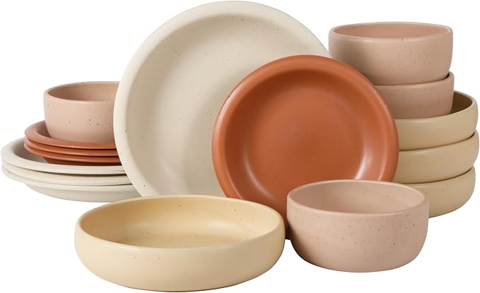 Bloomhouse Corsica Clay Dinnerware Set - Stackable Colorful Boho Reactive Glaze Plates and Bowls Set -2 Time Oprah's Favorite Things Brand- 16 Piece (Service for 4)- Matte Assorted Pottery Colors - Image 8