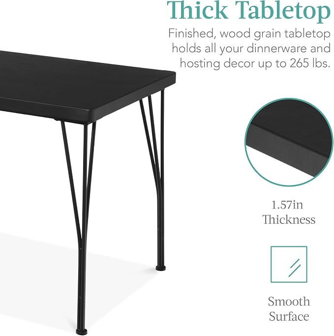 Best Choice Products 5-Piece Metal and Wood Indoor Modern Rectangular Dining Table Furniture Set for Kitchen, Dining Room, Dinette, Breakfast Nook w/ 4 Chairs - Black - Image 3