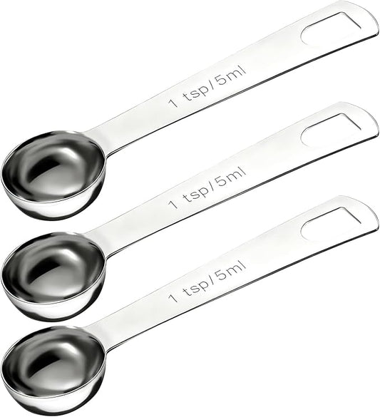 3 PCS Teaspoon Measuring Spoons, 5 Ml Teaspoons Measuring Spoon, Stainless Steel 1 Teaspoon Scoop, 1/3 Tablespoon, Short Handle Measuring Spoon for Precise Cooking, Baking and Spices Measurement