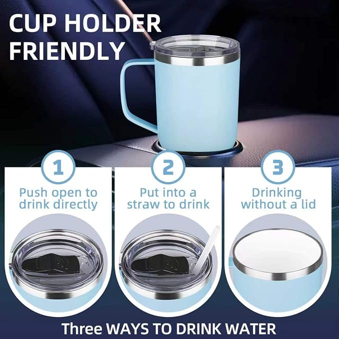 20 oz Insulated Coffee Mug with Ceramic Coating, Stainless Steel Travel Mug Tumbler with Handle Lid and Straw, Double Wall Leak-Proof Coffee Travel Mug Keeps Drink Hot and Cold (Sky Blue) - Image 6