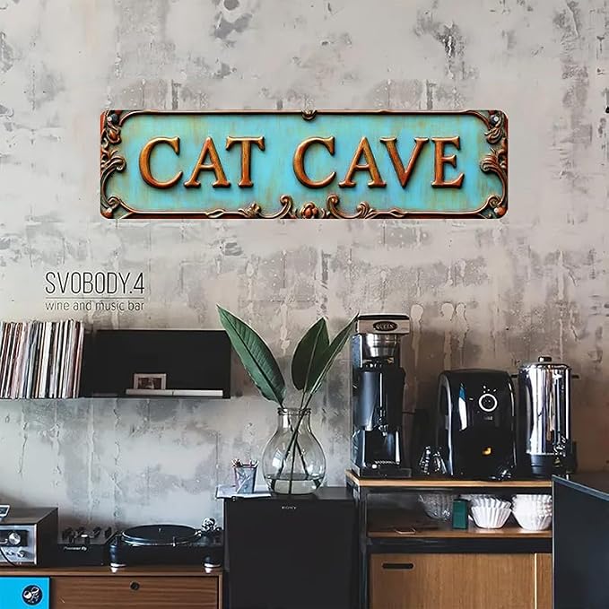 Bar Sign Bar Gifts Vintage Metal Wall Decor Sign"CAT CAVE" Street Sign Funny Man Cave Decor Accessories for Home, Bar, Bathroom, Bedroom Unique Retro Tin Signs for Outdoor 4 X 16 inches - Image 3